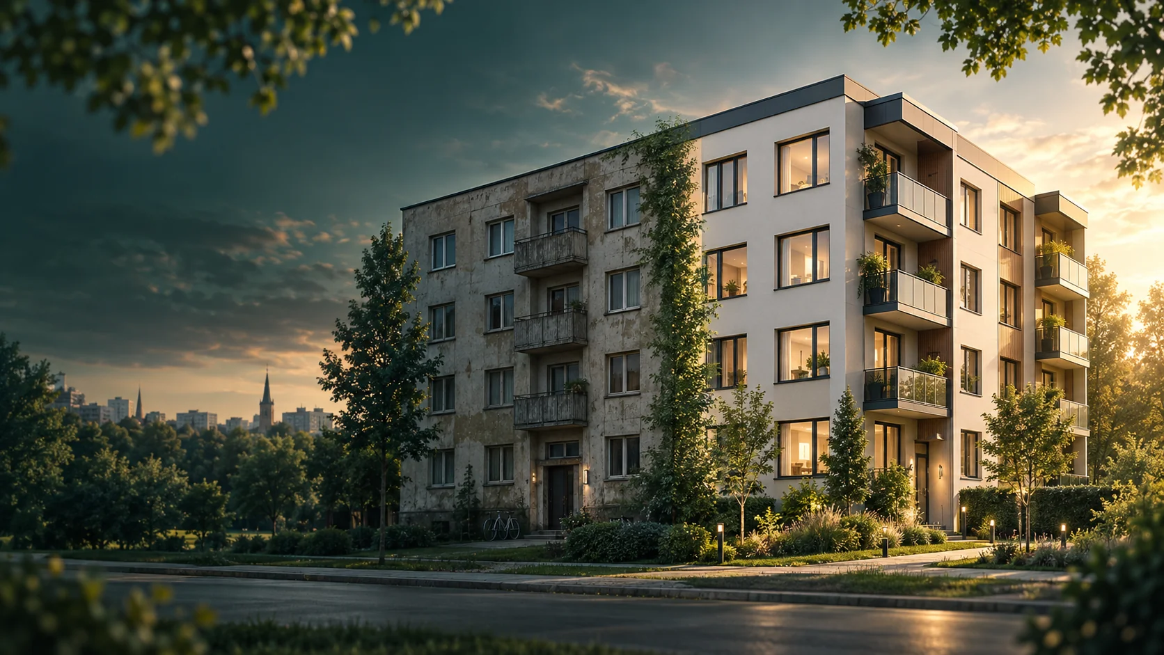 Illustratiivne korterelamu: vasak pool renoveerimata ja parem pool renoveeritud